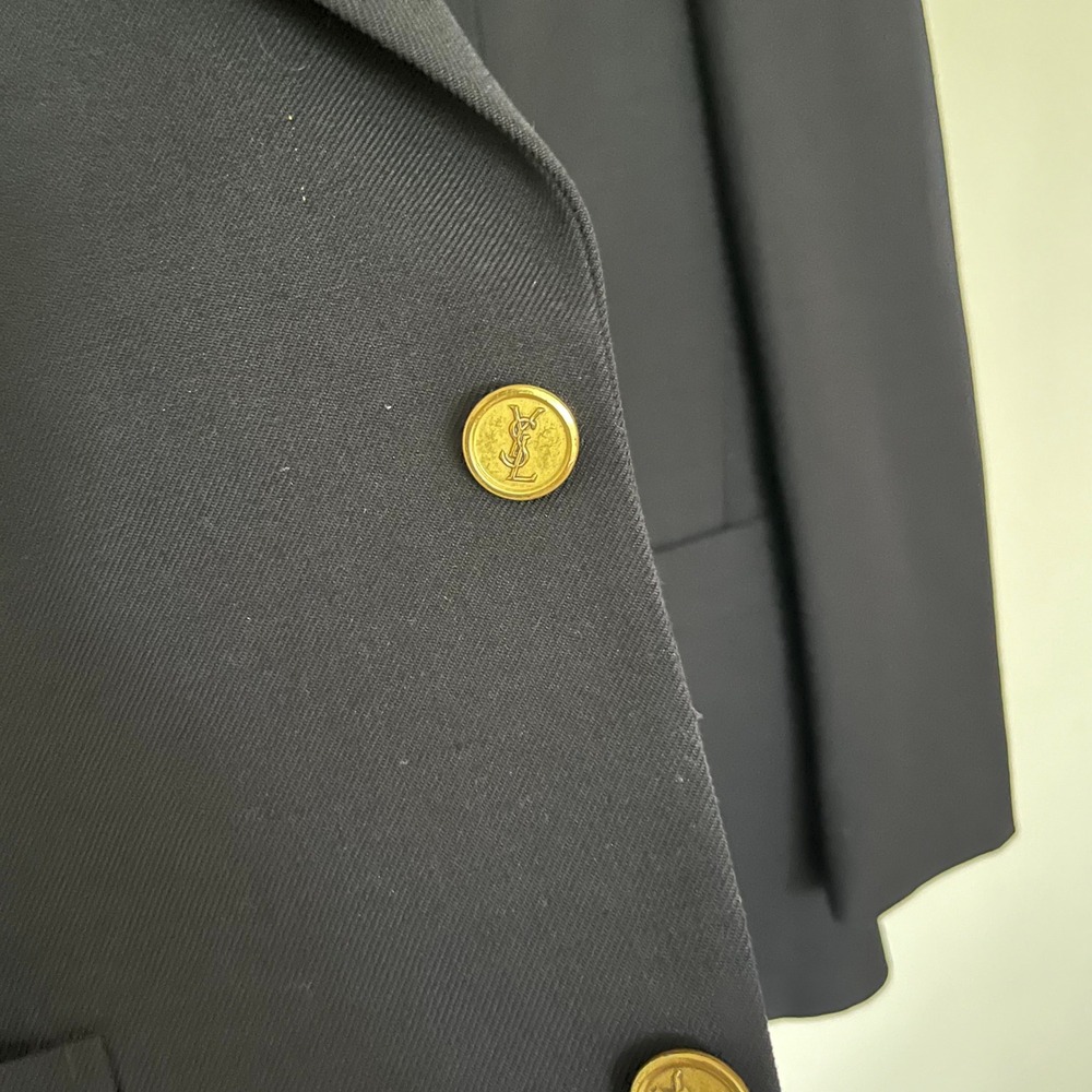 Vintage Yves Saint Laurent Navy Blue Blazer Gold YSL Monogram Buttons France - Picture 6 of 16